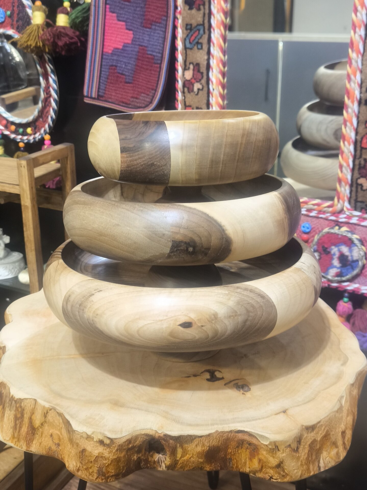  کاسه سه تیکه شیرینی/میوه/آجیل خوری چوپ گردو کد 17 