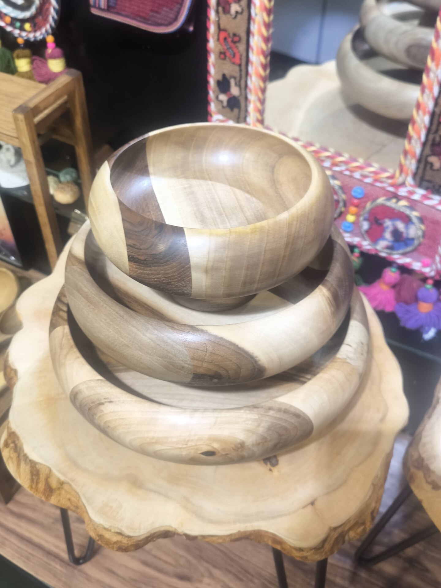  کاسه سه تیکه شیرینی/میوه/آجیل خوری چوپ گردو کد 17 